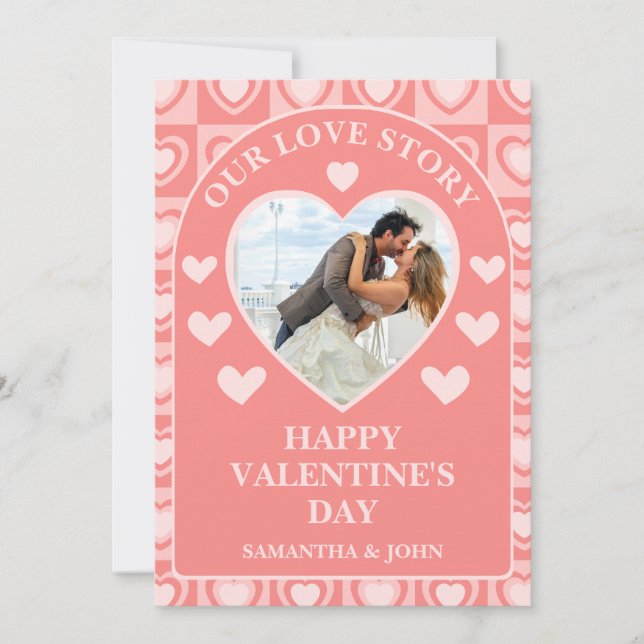 Cartes Pour Fêtes Annuelles Peachy Pink Retro Hearts Valentine’s Gift Photo (Devant)