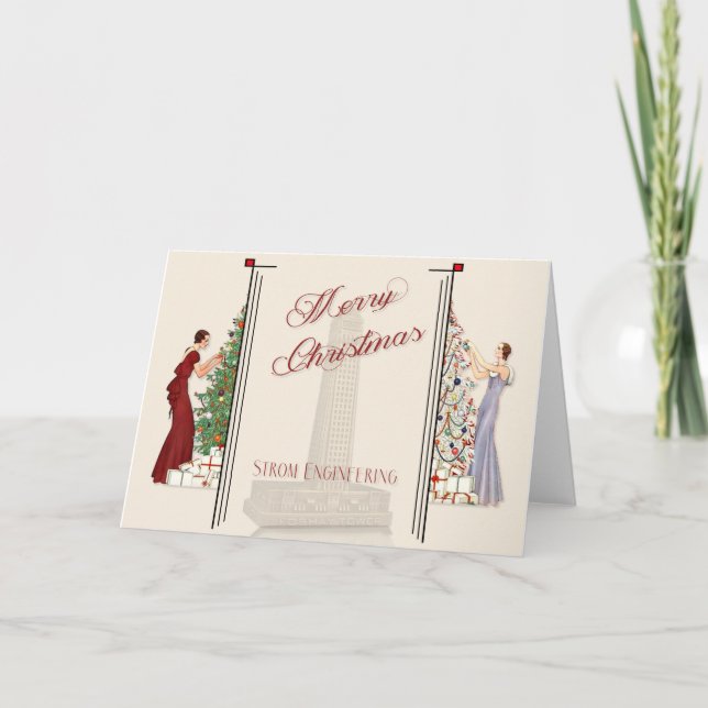 Cartes Pour Fêtes Annuelles Peacock Art Déco Flair Joyeux Noël (Devant)