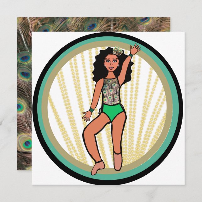 Cartes Pour Fêtes Annuelles Peacock Dancer B (Devant / Derrière)