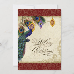 Cartes Pour Fêtes Annuelles Peacock & Feather Formelle Ornament Card