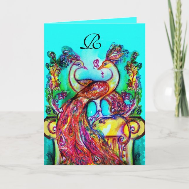 Cartes Pour Fêtes Annuelles PEACOCKS IN LOVE MONOGRAM Saint-Valentin (Devant)