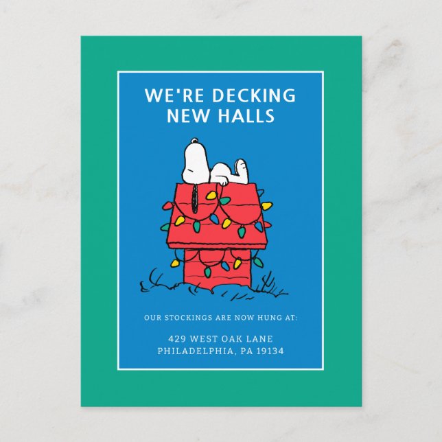 Cartes Pour Fêtes Annuelles Peanuts | La maison de Snoopy avec des lumières (Devant)