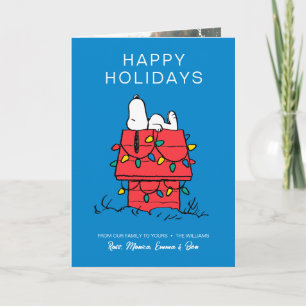 Cartes Pour Fêtes Annuelles Peanuts   La niche de Snoopy avec des lumières