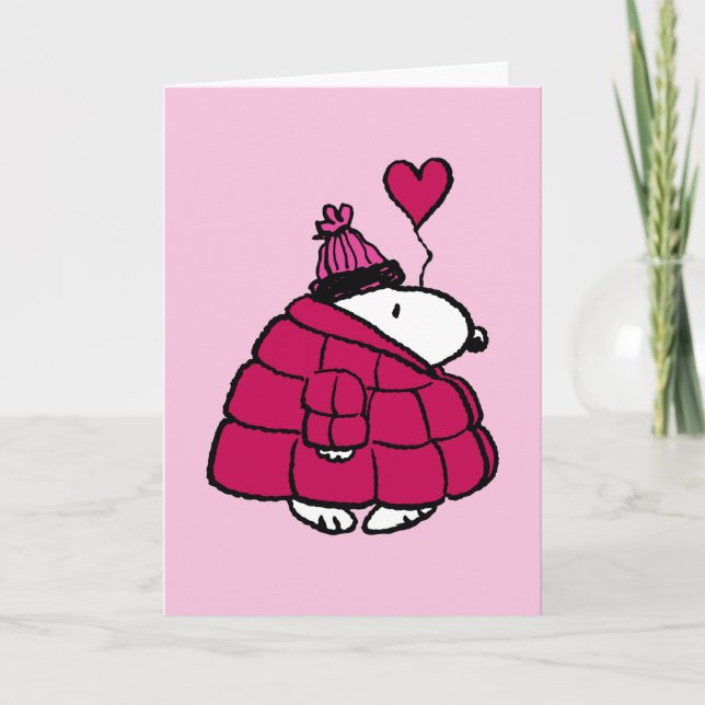 Cartes Pour Fêtes Annuelles Peanuts | Snoopy Manteau Gonflé Saint-Valentin (Devant)