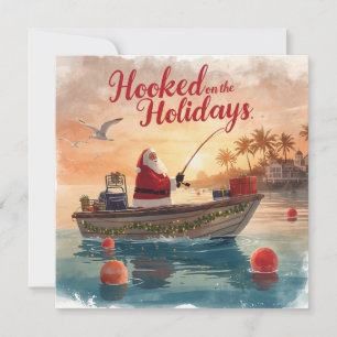 Cartes Pour Fêtes Annuelles Pêche "Hooked on Holidays" avec Santa Claus