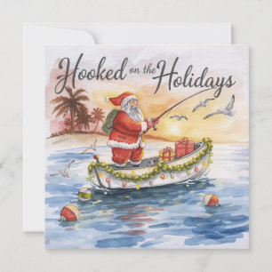 Cartes Pour Fêtes Annuelles Pêche "Hooked on Holidays" avec Santa Claus