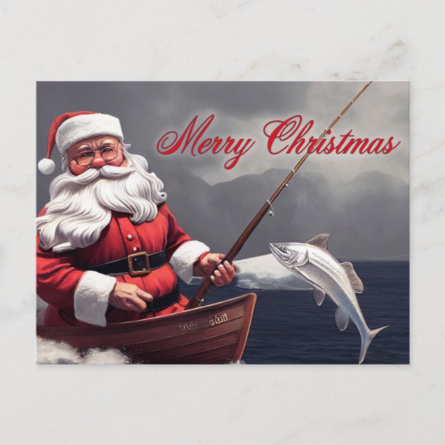 Cartes Pour Fêtes Annuelles Pêche Santa Clause Joyeux Noël (Devant)