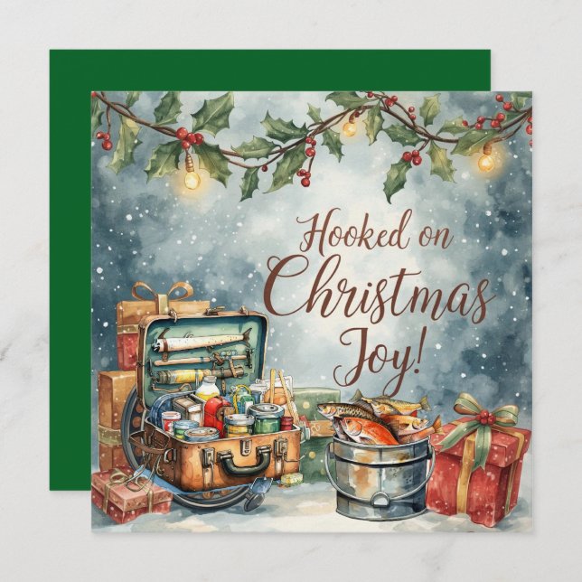 Cartes Pour Fêtes Annuelles Pêche thème de Noël pour les amoureux de la pêche (Devant / Derrière)