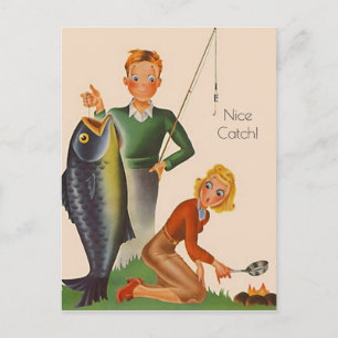Cartes Pour Fêtes Annuelles Pêche vintage Pêche Nice Catch lingo Retro