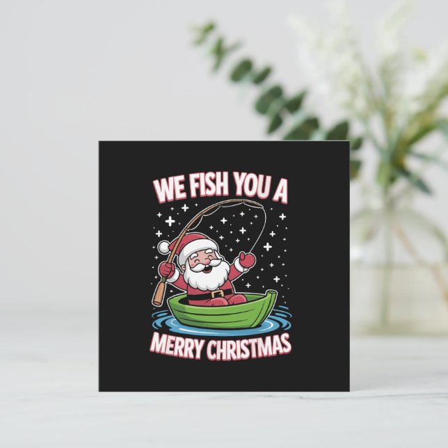 Cartes Pour Fêtes Annuelles Pêcheur de Noël Pêche Drôle Cool Père Noël (Debout devant)