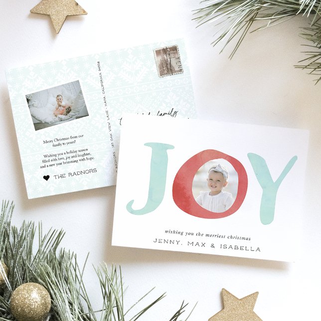 Cartes Pour Fêtes Annuelles Peekaboo Joy | Couleur d'eau douce Noël (Créateur téléchargé)