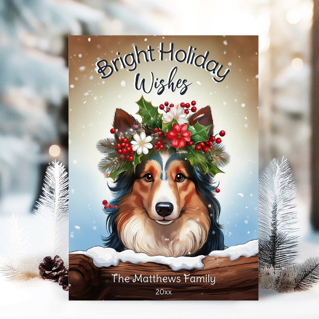 Cartes Pour Fêtes Annuelles Peeking Collie Bright Wives Winter Pet Portrait (Adorable Winter Snowy Scene With Peeking Dogs or Farm/Woodland Animals - Over 50 to Choose From!)