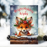 Cartes Pour Fêtes Annuelles Peeking Fox Bright Wits Snowy Winter Wonderland<br><div class="desc">Cette adorable carte de voeux de vacances présente une jolie illustration de Fox portant une couronne festive de fleurs d'hiver, de houx, de pin et de baies, avec des flocons de neige tombant doucement contre un arrière - plan Snowy Blue Sky. Le petit Fox regarde le rond enneigé pour dire...</div>