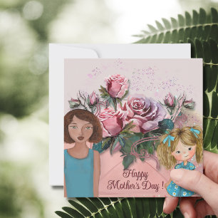 Cartes Pour Fêtes Annuelles Peint à la main Fête des Mères Art Rose