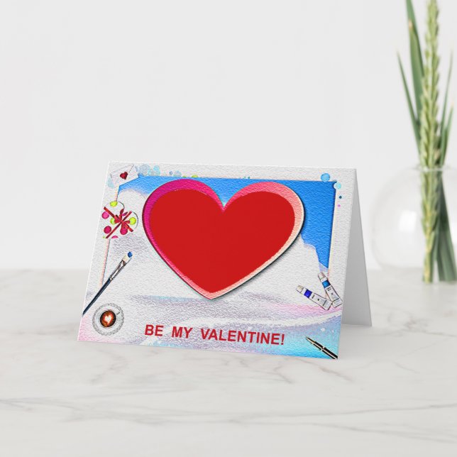 Cartes Pour Fêtes Annuelles Peint Valentine Heart Ajouter Votre Photo (Devant)