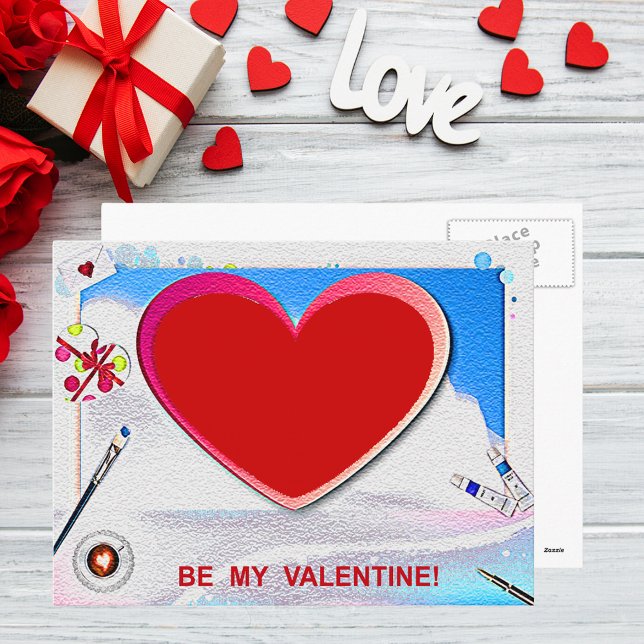 Cartes Pour Fêtes Annuelles Peint Valentine Heart Ajouter Votre Photo (Painted Valentine Heart Add Your Photo Holiday Postcard)