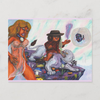 Cartes Pour Fêtes Annuelles Peinture à l'aquarelle Éros chevauche la lionne Au