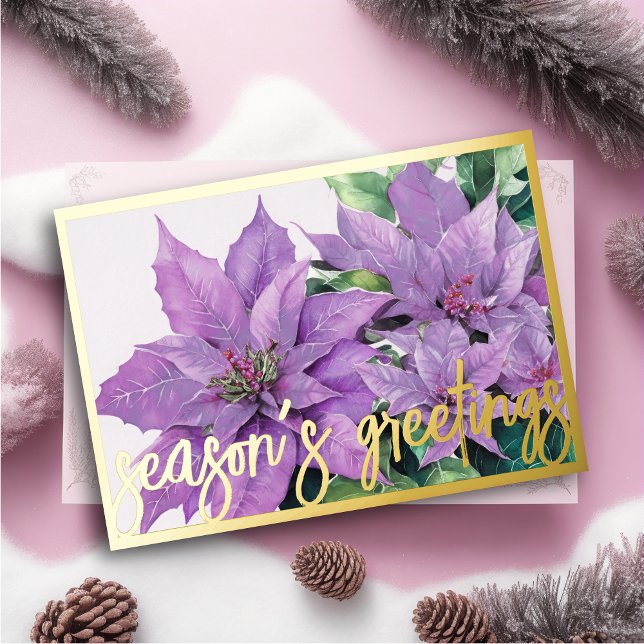 Cartes Pour Fêtes Annuelles Peinture à l'aquarelle Lavande Poinsettia Noël (Créateur téléchargé)