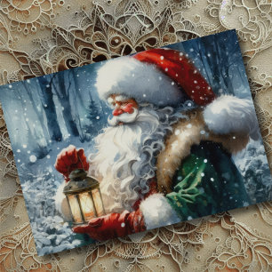 Cartes Pour Fêtes Annuelles Peinture à l'aquarelle Père Noël dans une forêt en