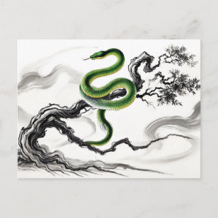 Cartes Pour Fêtes Annuelles Peinture à l'encre Serpent sinueux enroulé sur un