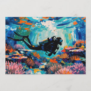 Cartes Pour Fêtes Annuelles peinture à l'huile Art de la plongée en scaphandre