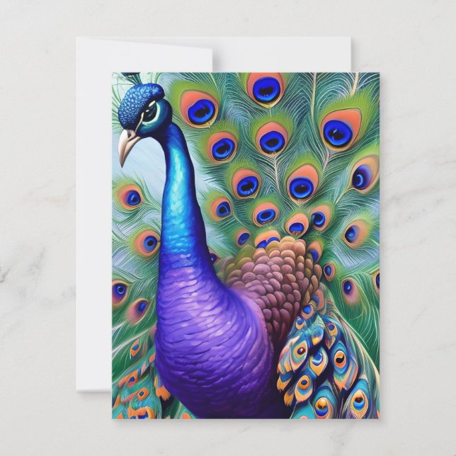 Cartes Pour Fêtes Annuelles Peinture à l'huile d'un paon violet lunatique (Devant)