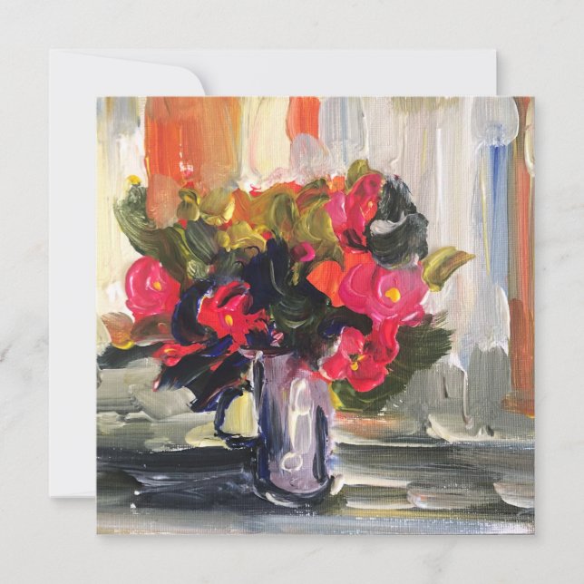 Cartes Pour Fêtes Annuelles Peinture acrylique, fleurs rouges (Devant)
