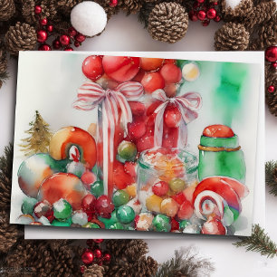 Cartes Pour Fêtes Annuelles Peinture aquarelle de bonbons de Noël