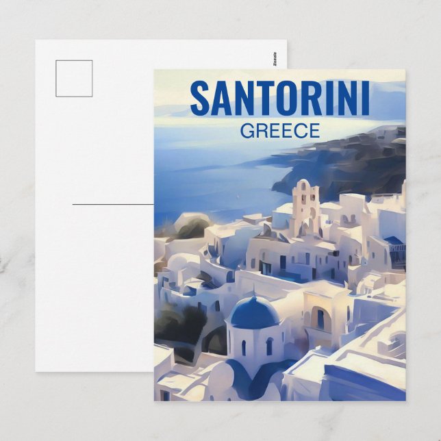 Cartes Pour Fêtes Annuelles Peinture aquarelle de Santorin Grèce (Devant / Derrière)