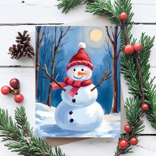 Cartes Pour Fêtes Annuelles Peinture aquarelle d'hiver de Frosty le bonhomme d