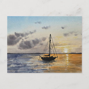 Cartes Pour Fêtes Annuelles Peinture aquarelle du ciel au coucher du soleil 