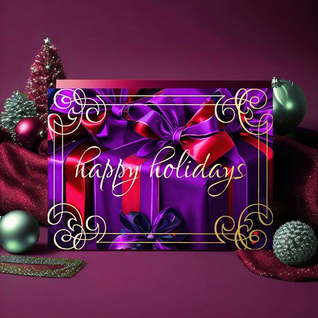 Cartes Pour Fêtes Annuelles Peinture Cadeaux de Noël Purple Bourgogne (Créateur téléchargé)