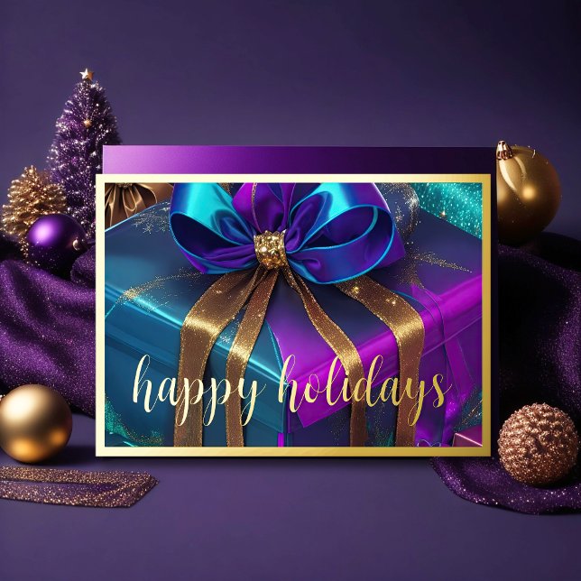 Cartes Pour Fêtes Annuelles Peinture Cadeaux de Noël Purple Turquoise Blue Gol (Créateur téléchargé)