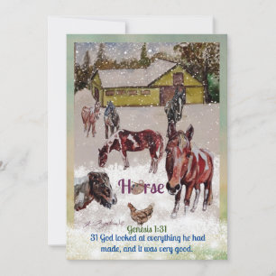 Cartes Pour Fêtes Annuelles Peinture cheval, palette d'artiste, hiver