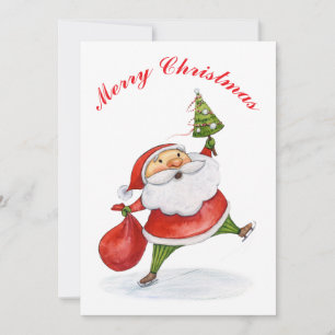 Cartes Pour Fêtes Annuelles Peinture d'aquarelle de Noël de Santa Claus Cute