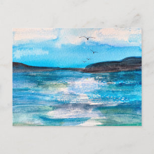 Cartes Pour Fêtes Annuelles Peinture d'aquarelle de Serene Coastal Bay