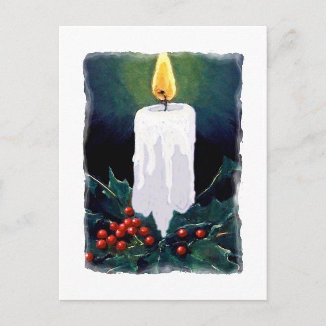 Cartes Pour Fêtes Annuelles Peinture de bougie et de Holly : Noël (Devant)