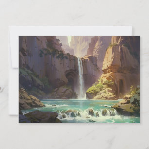 Cartes Pour Fêtes Annuelles Peinture de cascade Montagnes Cours d'eau coloré