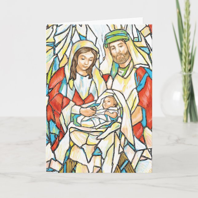 Cartes Pour Fêtes Annuelles Peinture de la nativité en verre tendu (Devant)