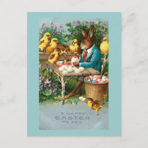 Cartes Pour Fêtes Annuelles Peinture de lapin OEufs de Pâques Vintage