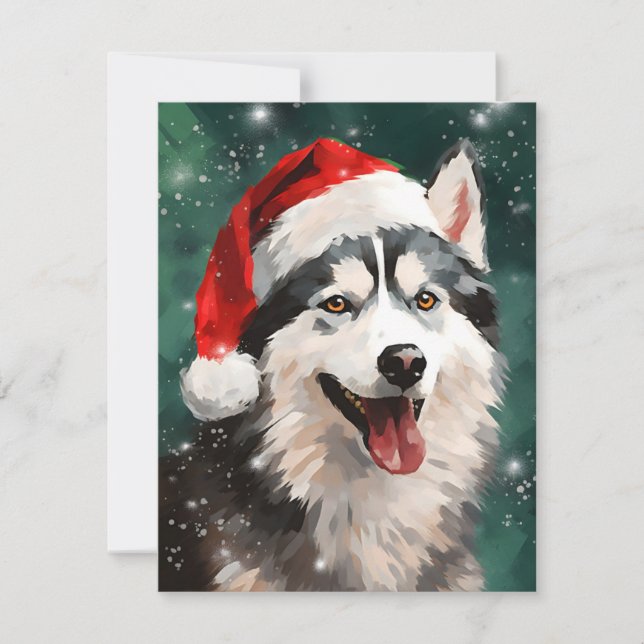Cartes Pour Fêtes Annuelles Peinture de Noël Husky (Devant)