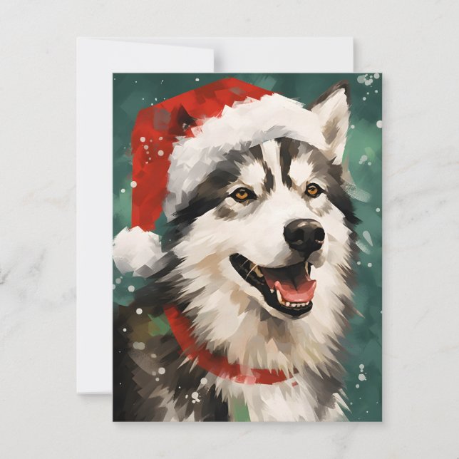Cartes Pour Fêtes Annuelles Peinture de Noël Husky (Devant)