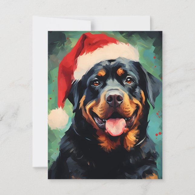 Cartes Pour Fêtes Annuelles Peinture de Noël Rottweiler (Devant)