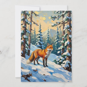 Cartes Pour Fêtes Annuelles Peinture de Noël vintage renard dans les bois enne