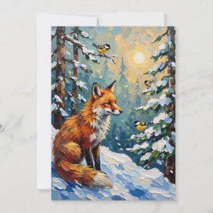 Cartes Pour Fêtes Annuelles Peinture de Noël vintage Renard roux et mésanges