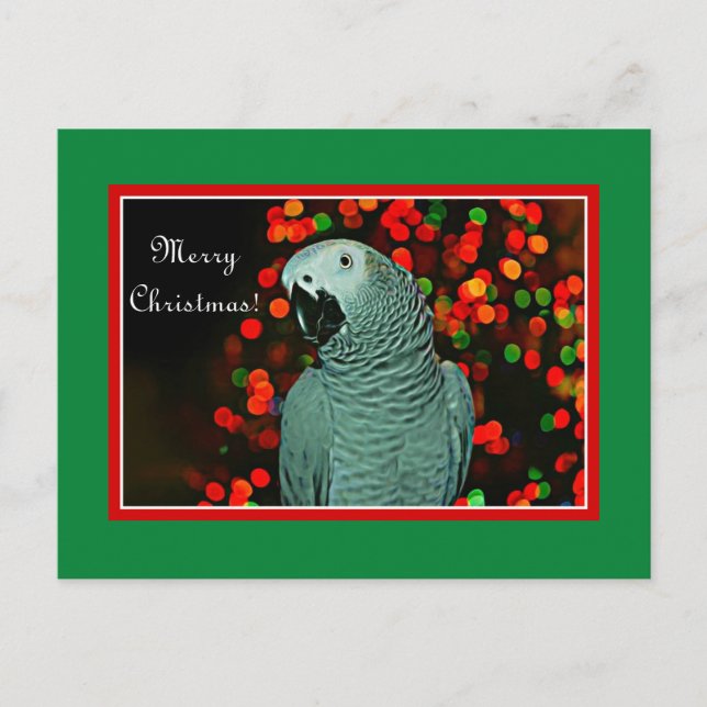 Cartes Pour Fêtes Annuelles Peinture de perroquet gris avec arbre de Noël (Devant)