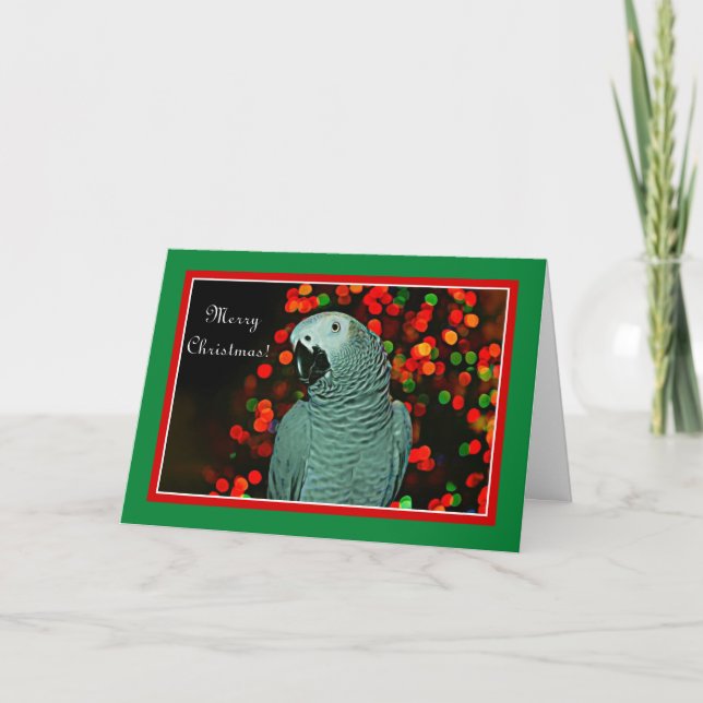Cartes Pour Fêtes Annuelles Peinture de perroquet gris avec arbre de Noël (Devant)
