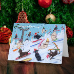 Cartes Pour Fêtes Annuelles Peinture de ski de Labrador de Noël d'amusement<br><div class="desc">Carte de ski de vacances de peinture de Labrador de Noël d'amusement d'hiver. Les chiens heureux de labrador retriever ont plaisir à skier dans la station de sports d'hiver de fantaisie de Labrador ! ! ! Labrador noir, chocolat Labrador, Labrador jaune tout sont peints dans l'image. Ils aiment vraiment la...</div>
