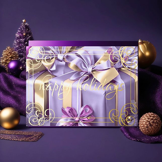Cartes Pour Fêtes Annuelles Peinture des cadeaux de Noël Lavande violet (Créateur téléchargé)