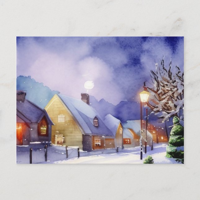 Cartes Pour Fêtes Annuelles Peinture des maisons couvertes de neige en hiver (Devant)